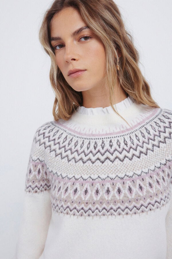 Springfield Camisola com borda jacquard e gola combinada vison