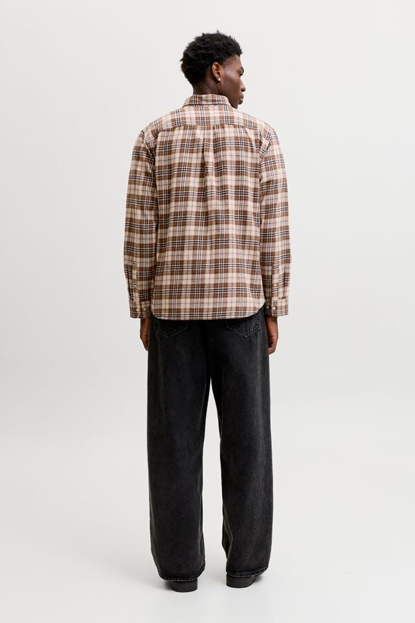 Jack & Jones Camisa de flanela 100% algod&atilde;o castanho