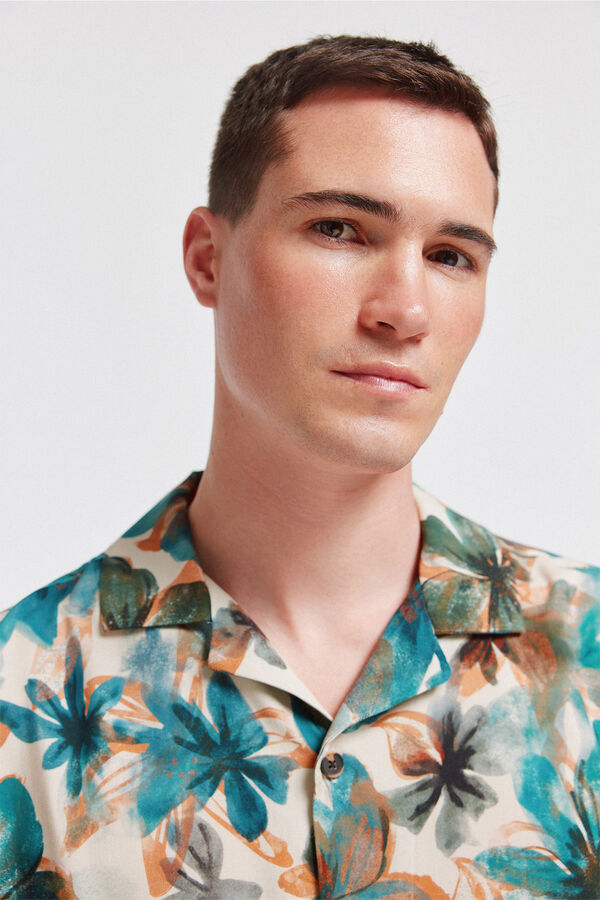 Springfield Camisa manga corta estampado floral beige