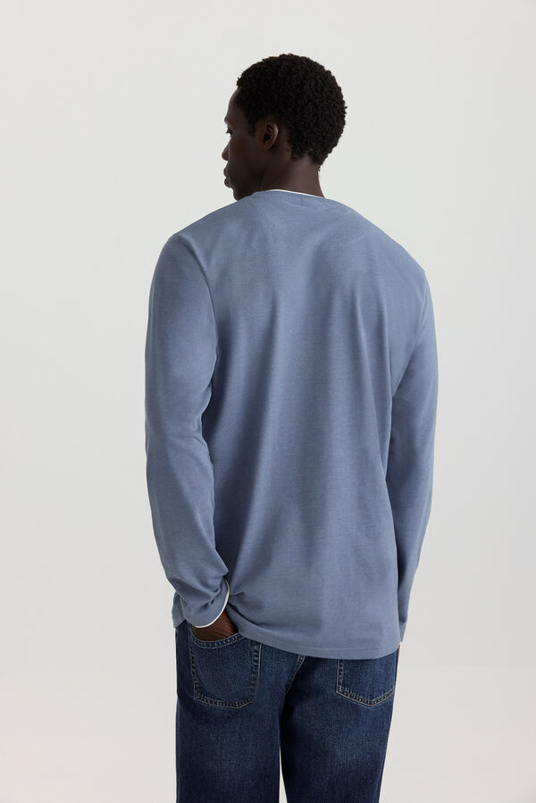Springfield Melange double neck long sleeve T-shirt blue