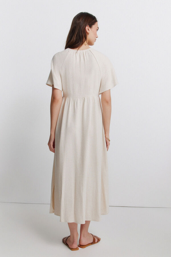 Springfield Vestido midi em linho crochet cru