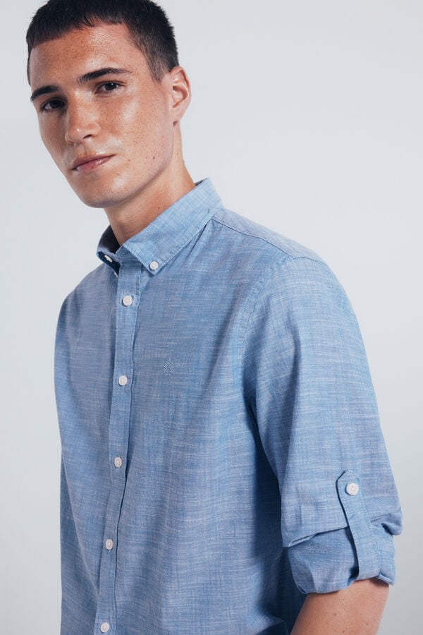 Springfield Camisa algodón slub azul