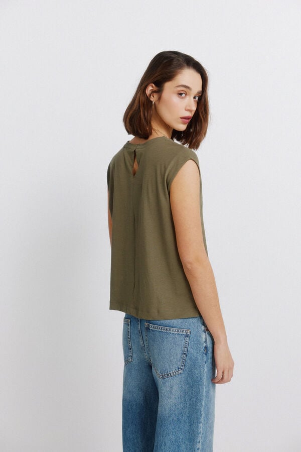 Springfield T-shirt reta b&aacute;sica lisa Caqui escuro