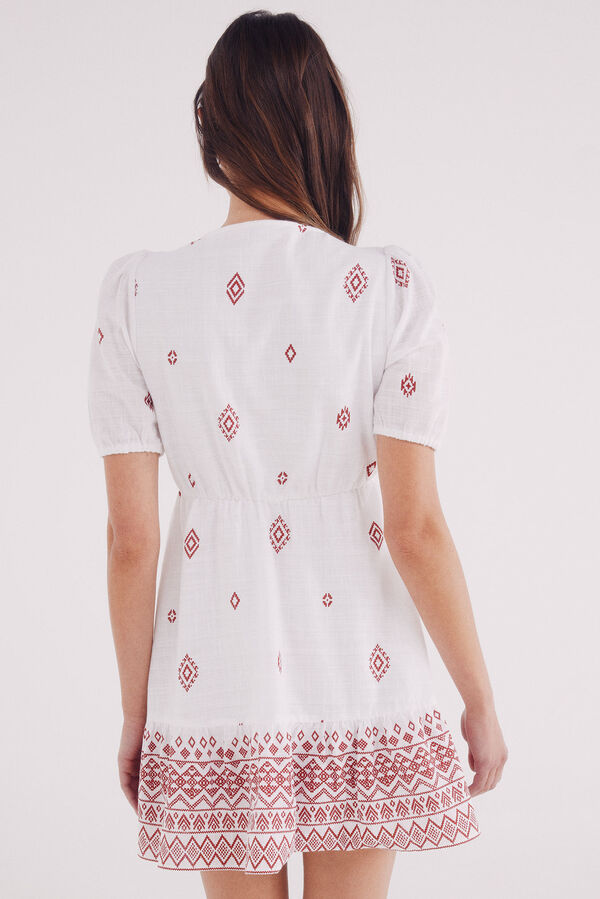 Springfield Short dress with ethnic motifs and a neckline red