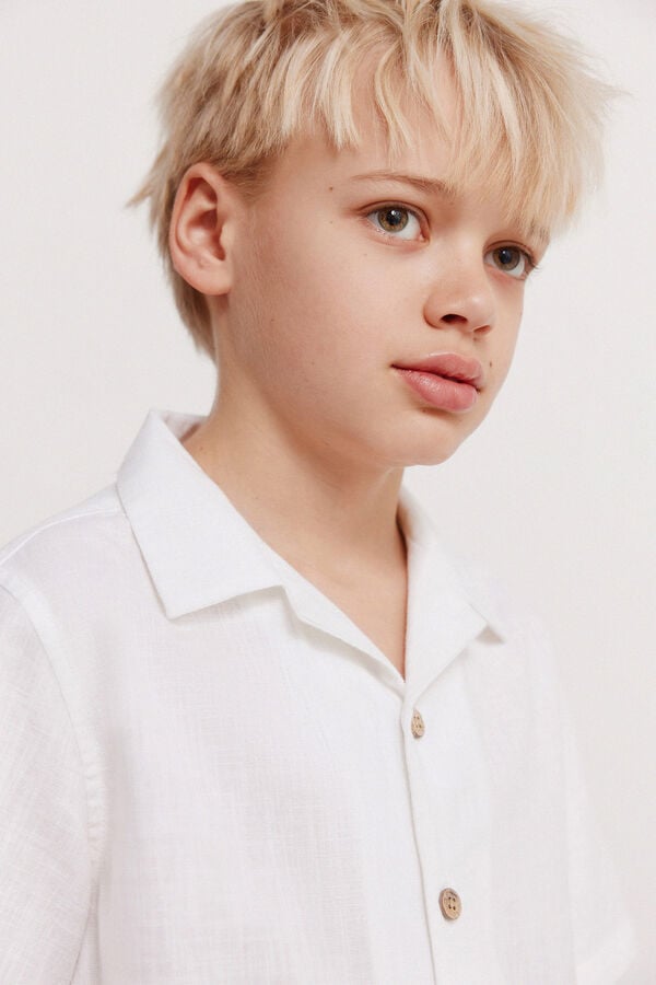 Springfield Kids Camisa manga curta para menino em efeito linho branco