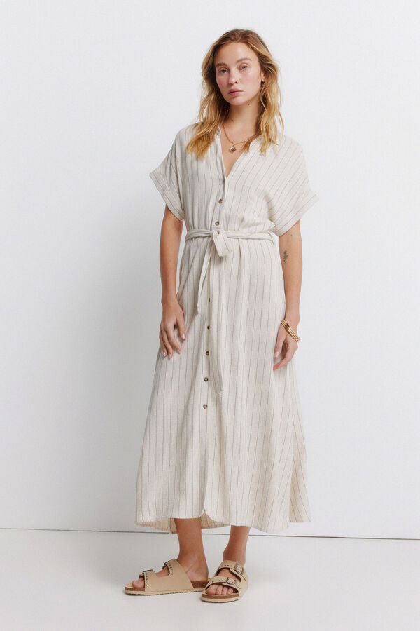 Springfield Vestido camiseiro &agrave;s riscas cru