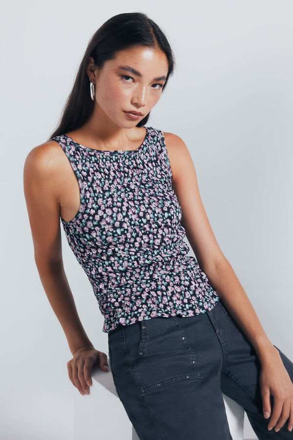Springfield Top floral ajustado preto