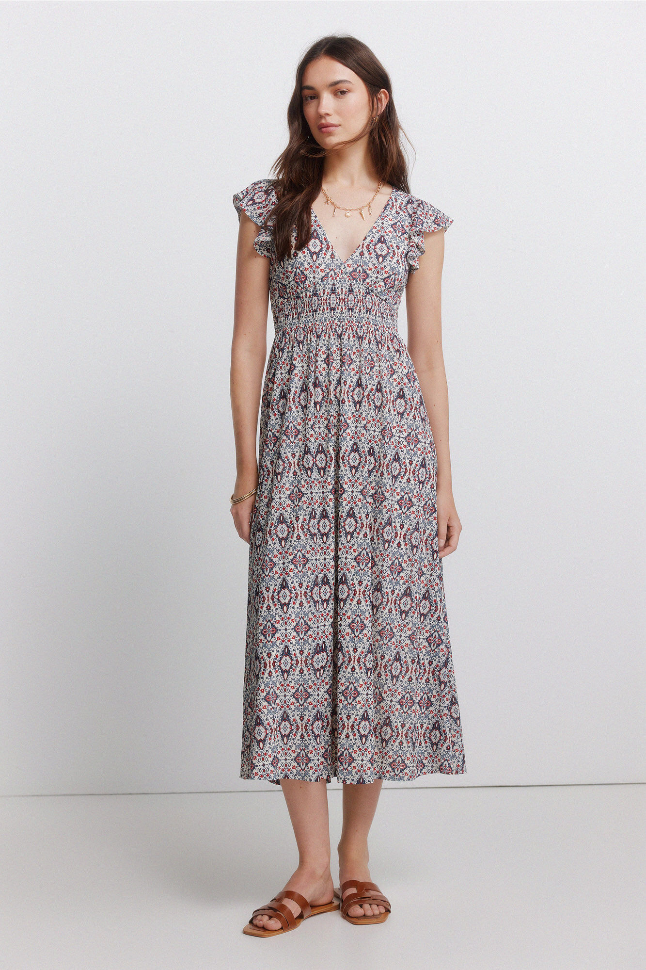 Springfield Vestido manga corta volantes