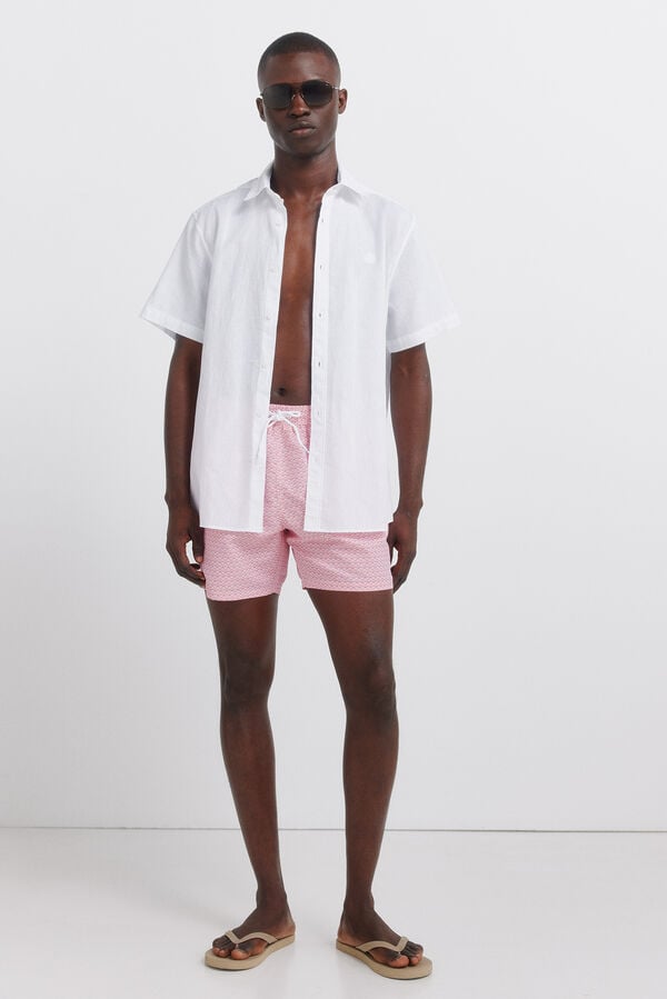 Springfield Fato de banho estampado geom&eacute;trico bolso fecho-&eacute;clair castanho