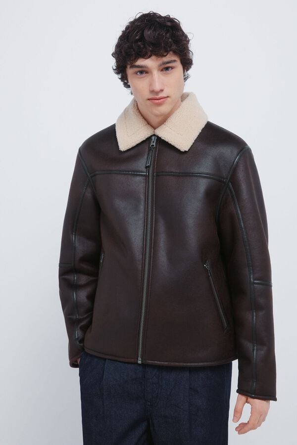 Springfield Blusão aviador efeito camurça dupla face cru