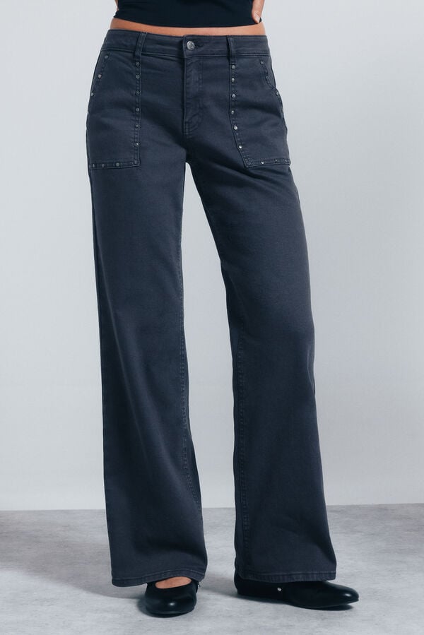Springfield Calça jeans culotte com tachas cinzento