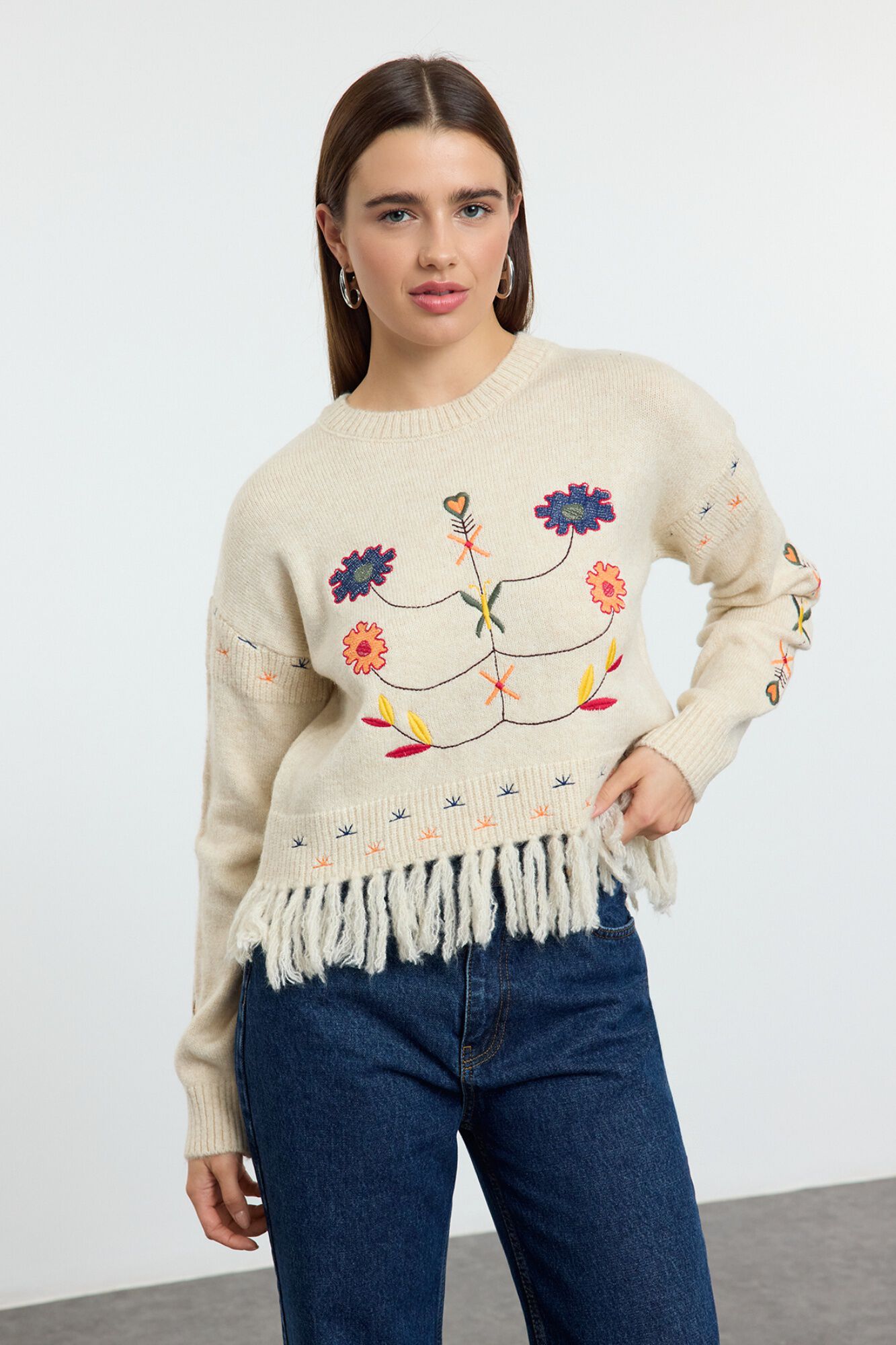Trendyol Camisola estampada com franjas
