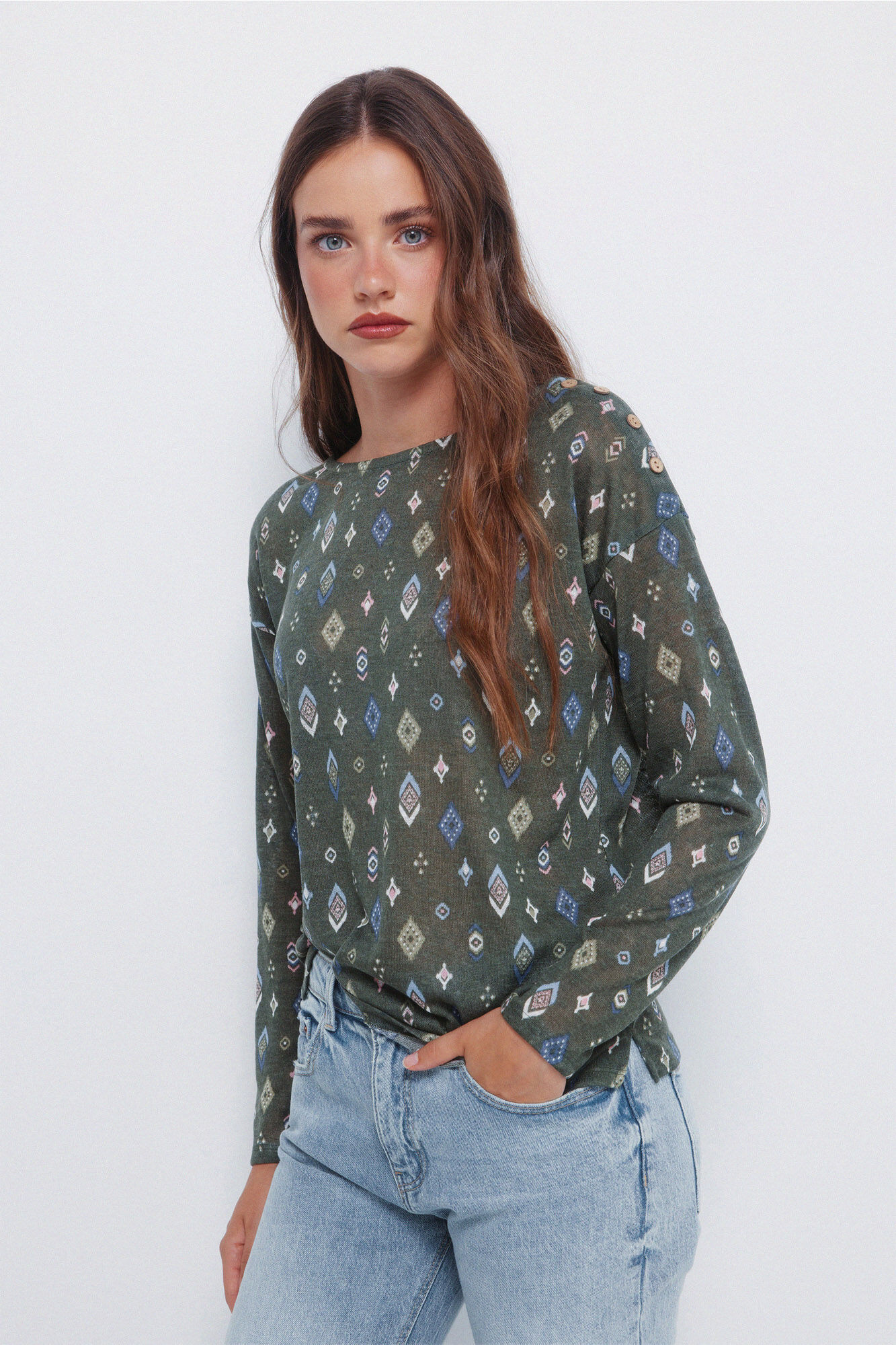 Springfield Camiseta estampada com efeito linho