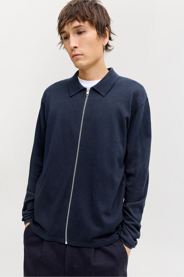 Jack & Jones Casaco de malha b&aacute;sico azul