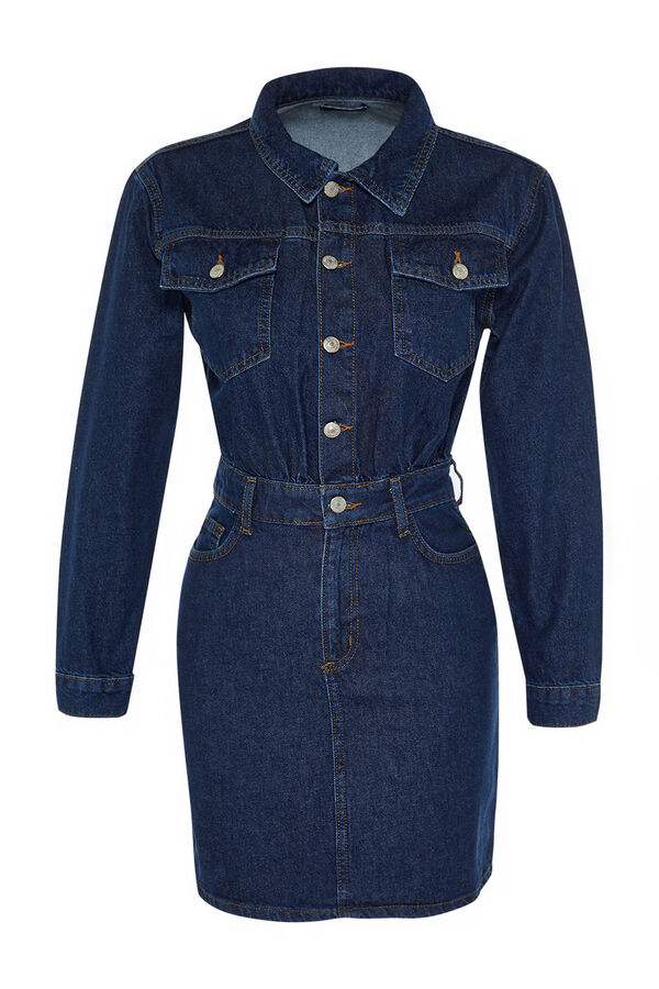 Trendyol Vestido curto de ganga estilo camisa azul