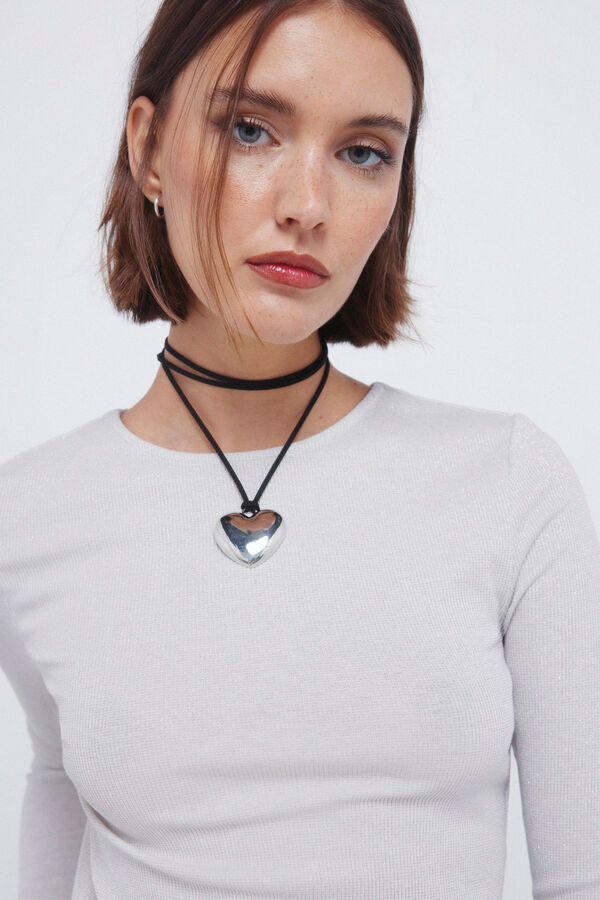 Springfield T-shirt com decote nas costas em lurex cinzento