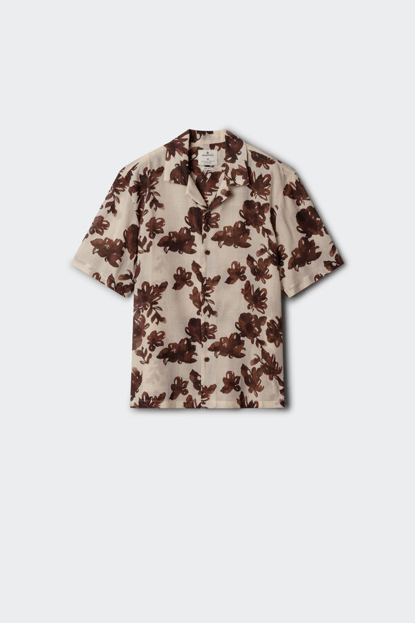 Springfield Camisa de manga curta em viscose e nylon estampada bege