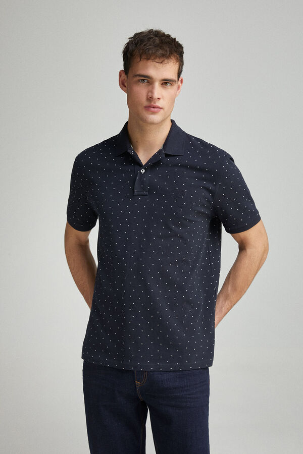 Springfield regular fit all-over print piqué polo blue