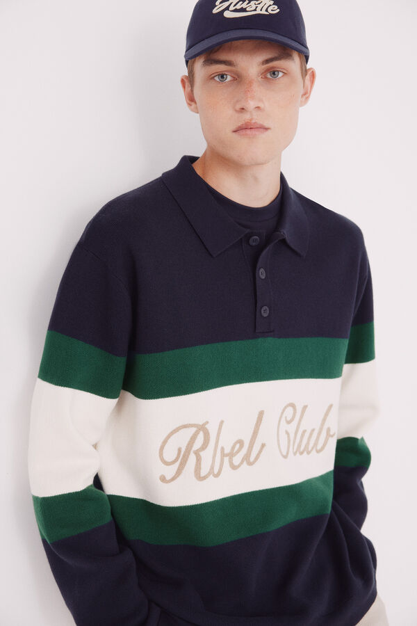 Springfield Suéter de gola polo com bordado azul