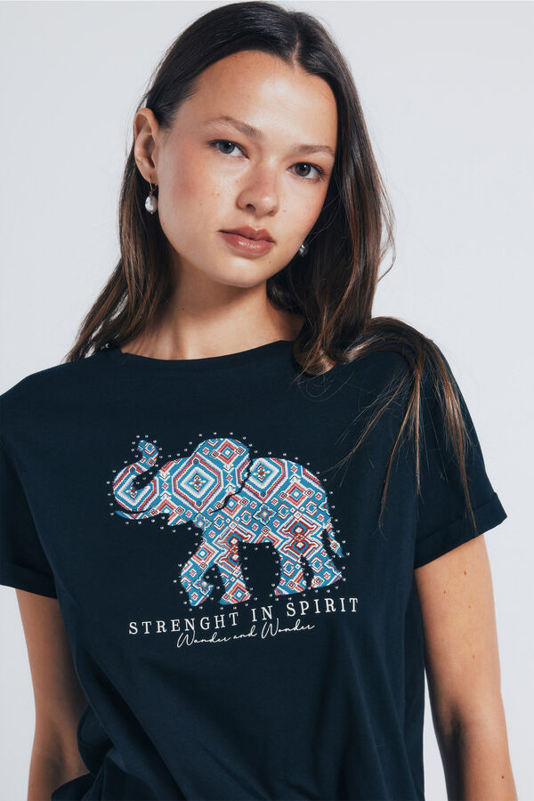 Springfield Camiseta gráfica de elefante preto