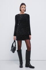 Springfield Vestido curto de lantejoulas preto