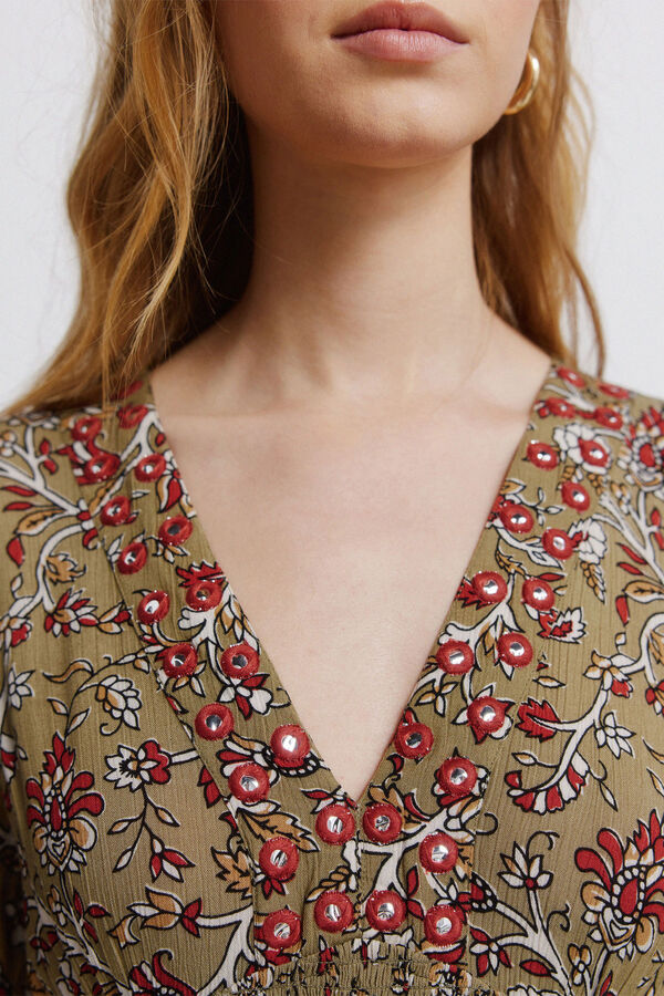 Springfield Vestido com decote de espelhinhos bege