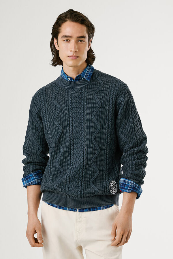 Pepe Jeans Su&eacute;ter tran&ccedil;ado com gola redonda azul