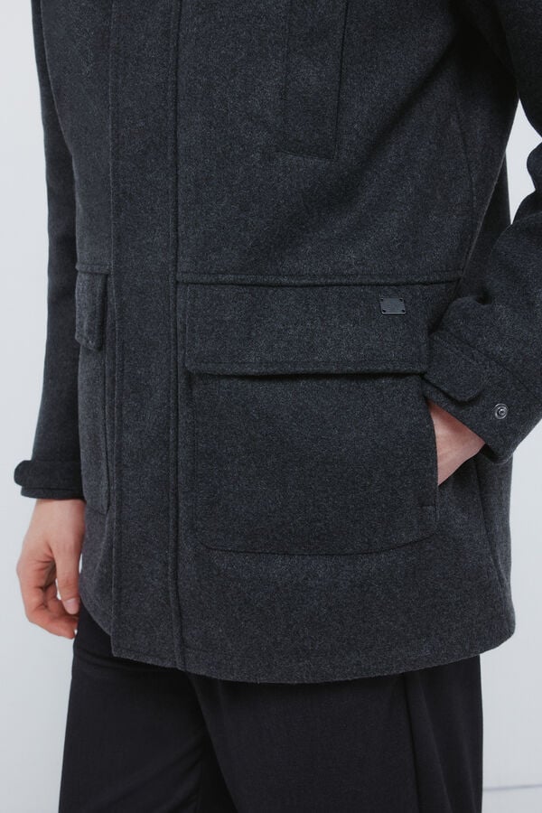 Springfield Parka longa com efeito de lã cinzento