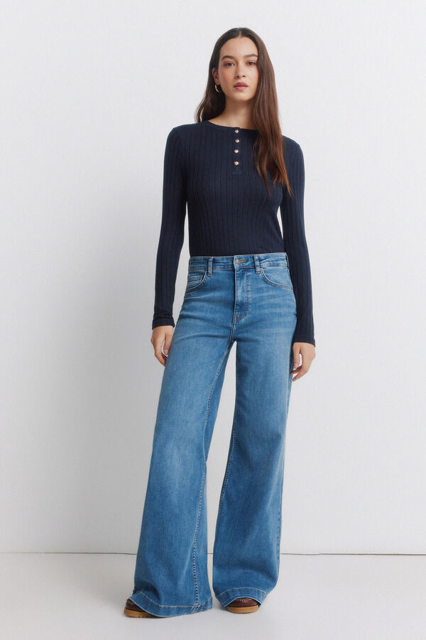 Springfield Camiseta canal&eacute; cuello botones azul