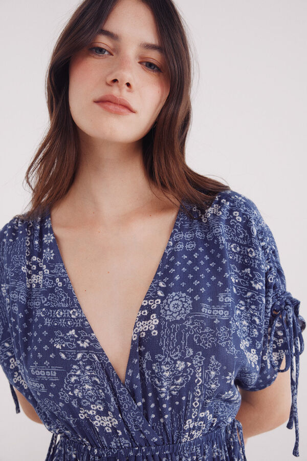 Springfield midi kaftan dress with bows blue