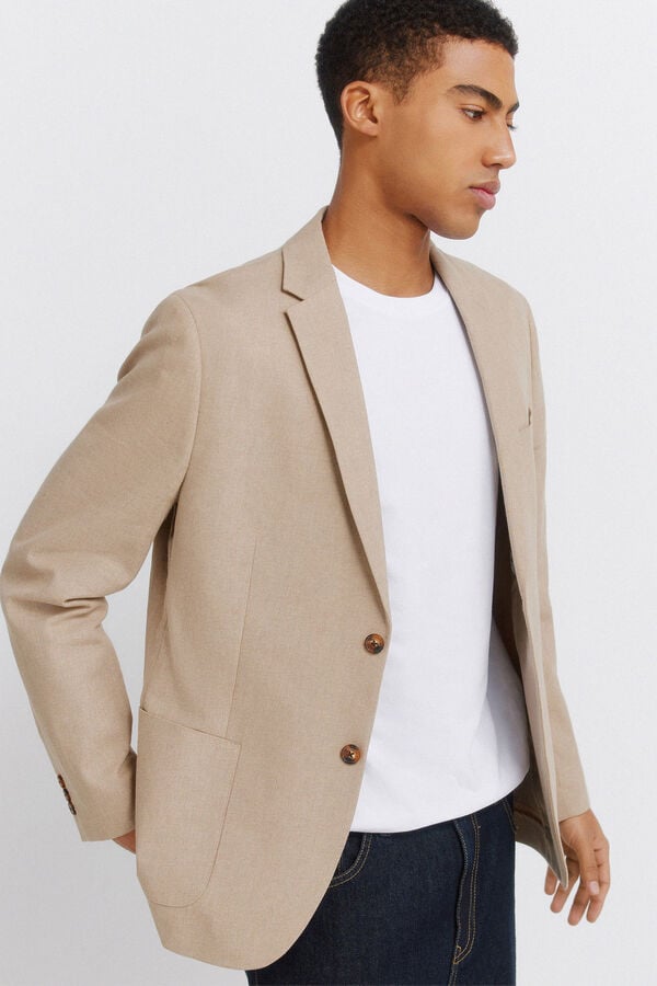 Springfield Blazer em linho e algod&atilde;o bege