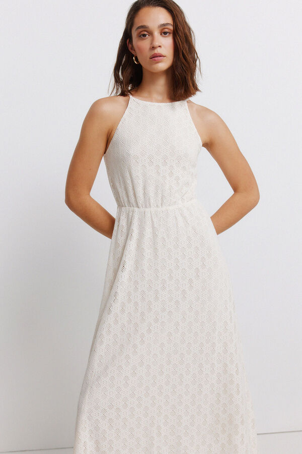 Springfield Vestido midi halter bordado branco
