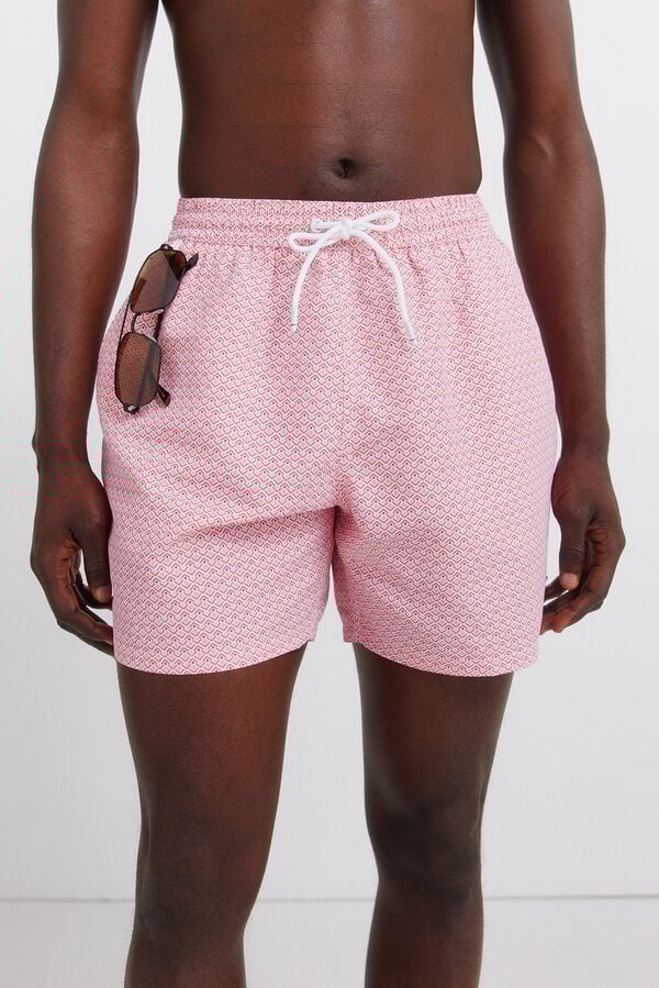 Springfield Fato de banho estampado geom&eacute;trico bolso fecho-&eacute;clair castanho