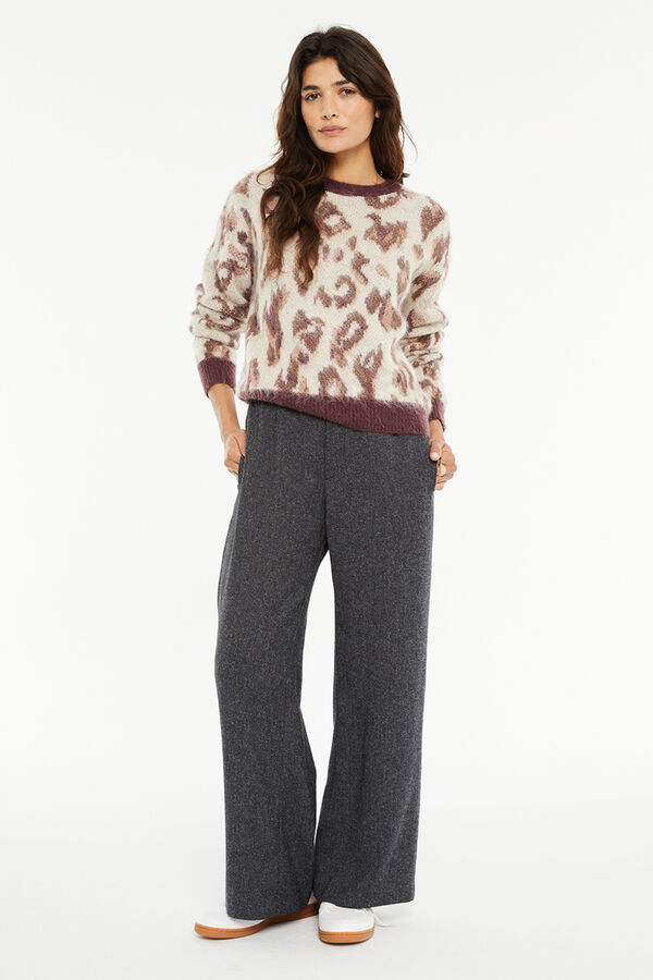 System Action Camisola jacquard com estampa animal bege
