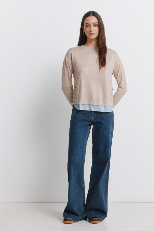 Springfield T-shirt combinada com bot&otilde;es laterais castanho