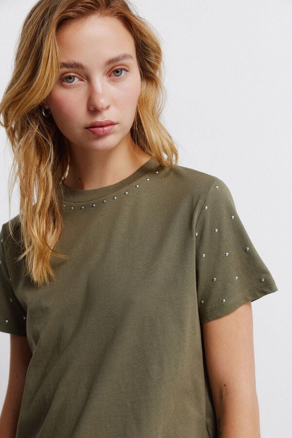 Springfield T-shirt manga curta com tachas cru