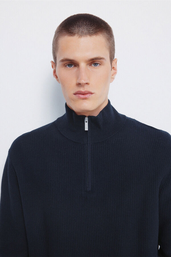Springfield Camisola com fecho-éclair liso azul