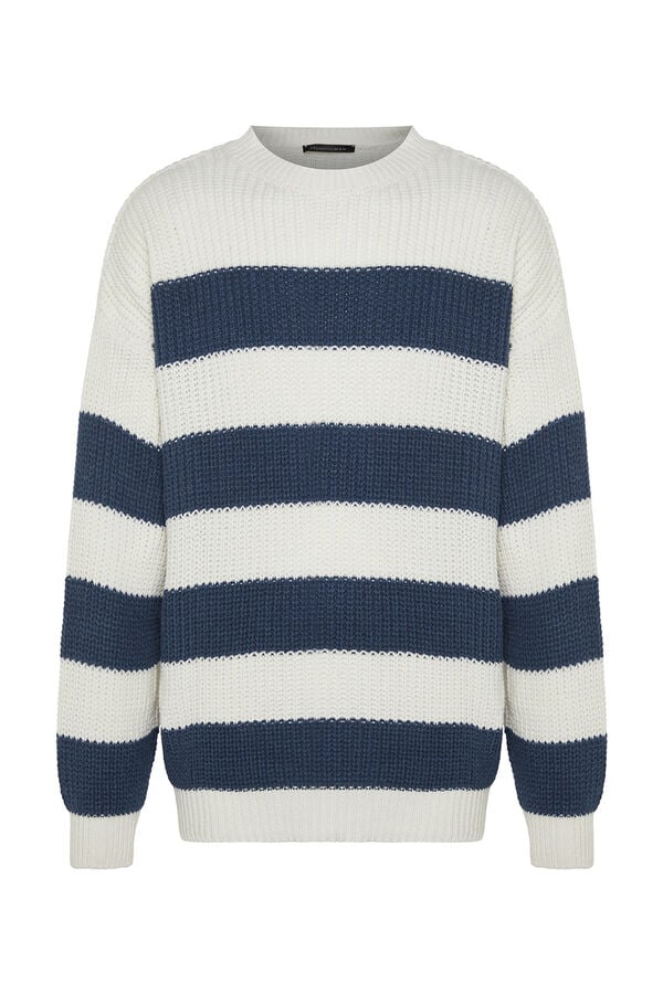 Trendyol Jersey de punto texturizado con cuello redondo azul