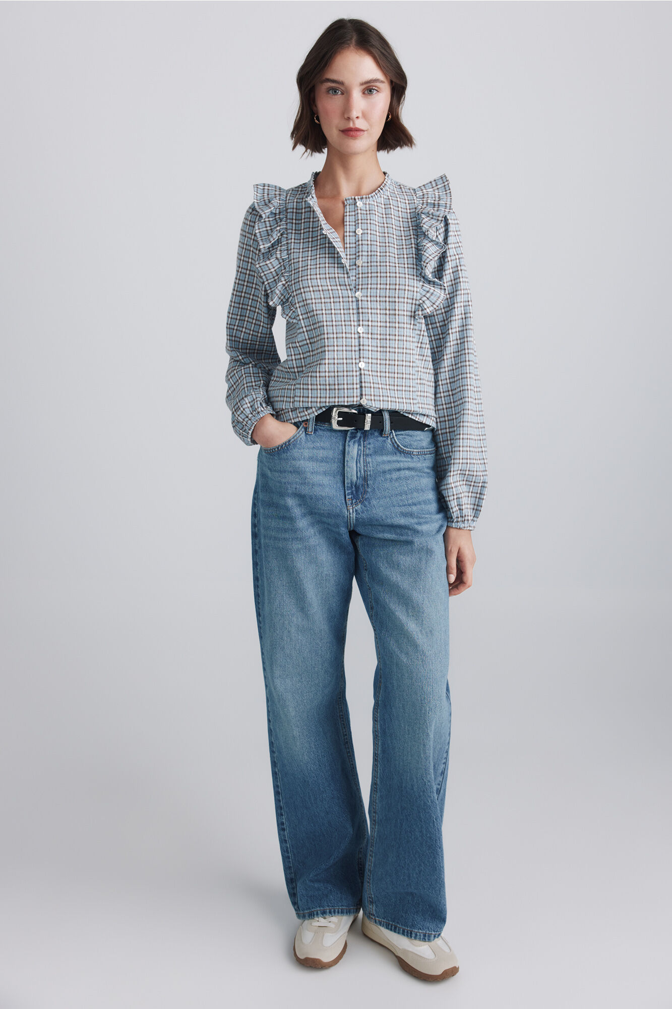 Springfield Blusa cuadros volantes