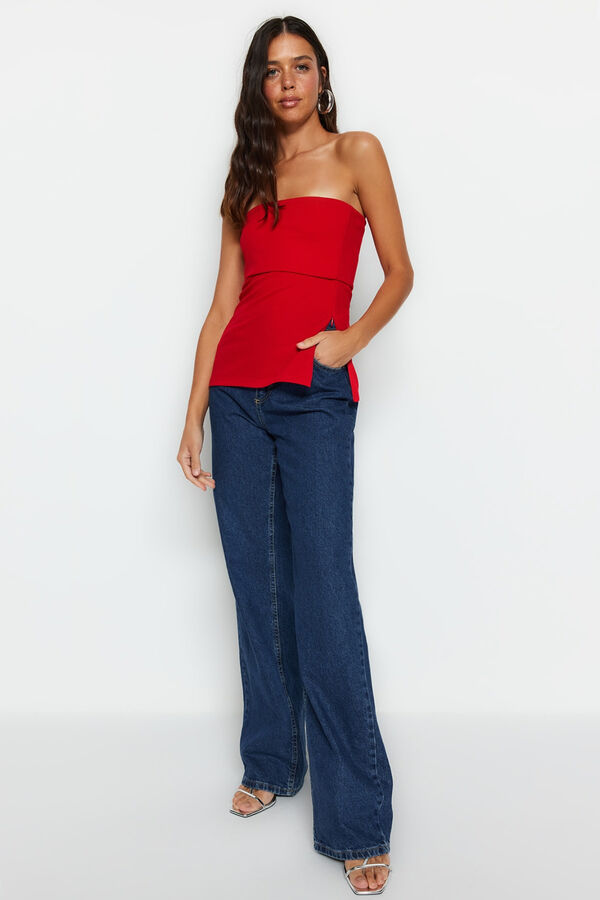 Trendyol Top com abertura palavra de honra vermelho