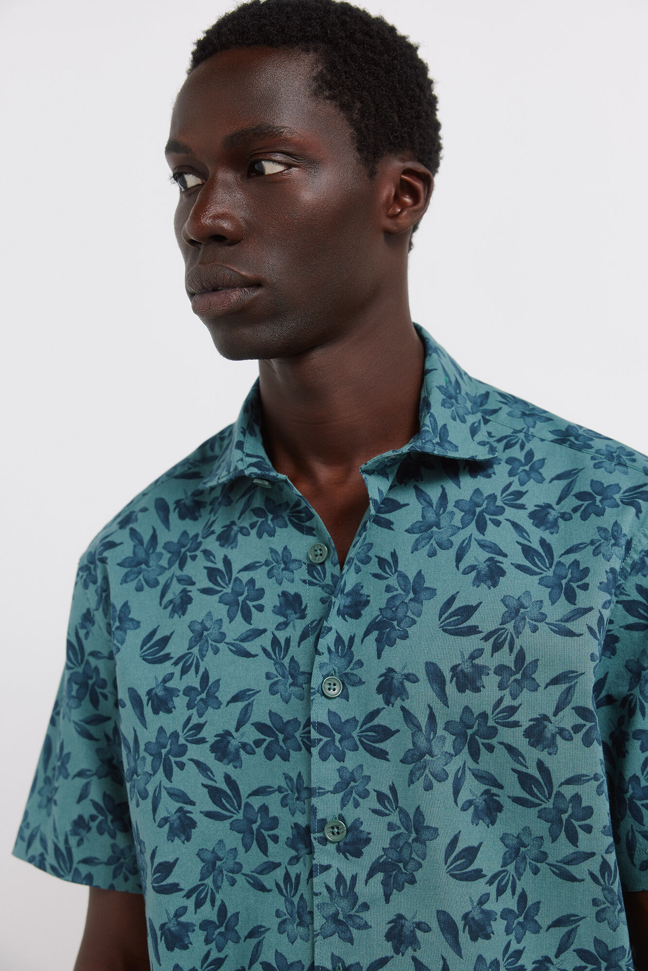 Springfield Camisa de manga curta em linho estampado