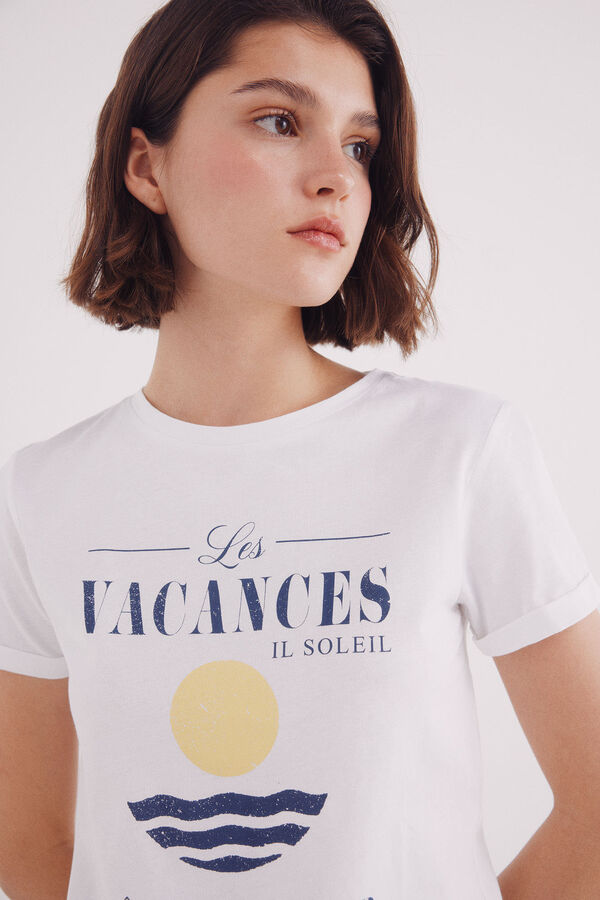 Springfield Camiseta "Vacances Côte d'Azur" branco