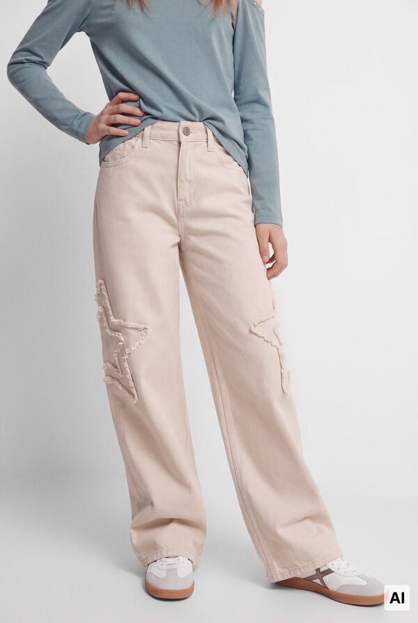 Springfield Kids Pantalon wide leg estrella lateral ni&ntilde;a marfil