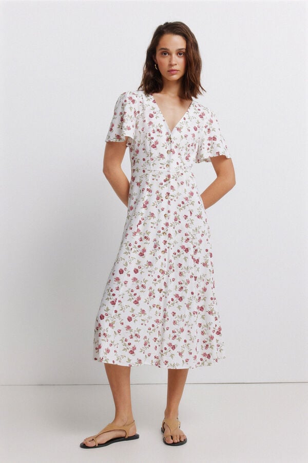 Springfield Vestido midi estampado floral branco
