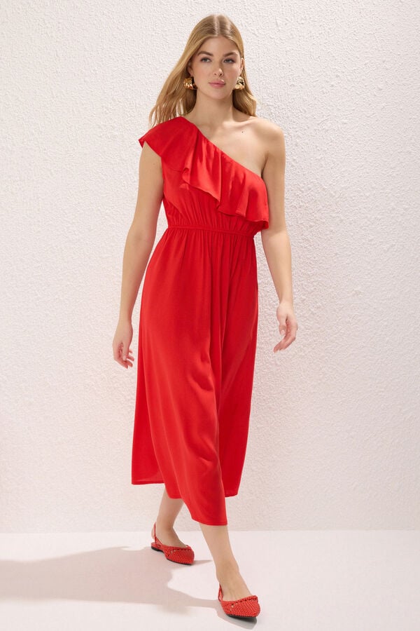 Trendyol Vestido midi com folho vermelho
