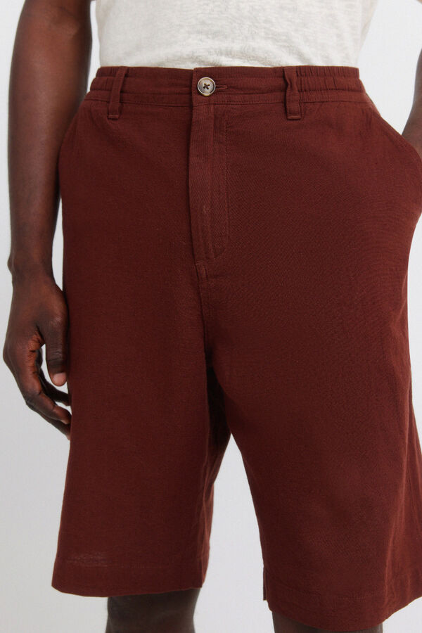 Springfield Bermuda lino relaxed fit marr&oacute;n