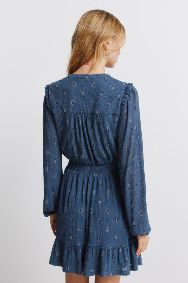 Springfield Vestido curto de manga comprida com folhos azul