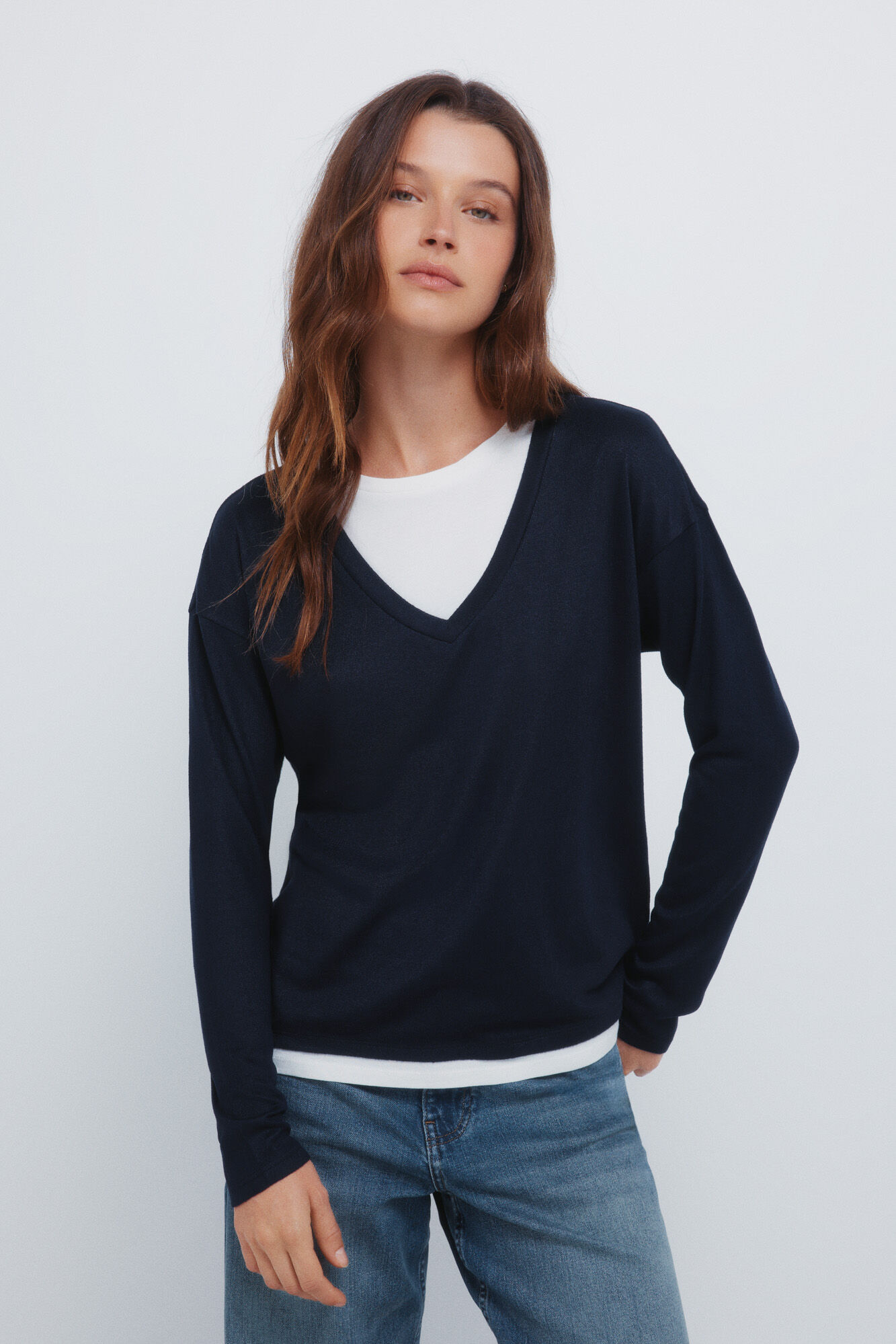 Springfield Camiseta cuello pico combinada