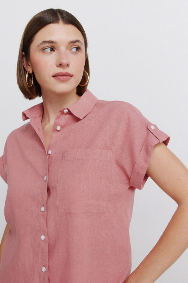 Springfield Camisa de manga curta em linho rosa