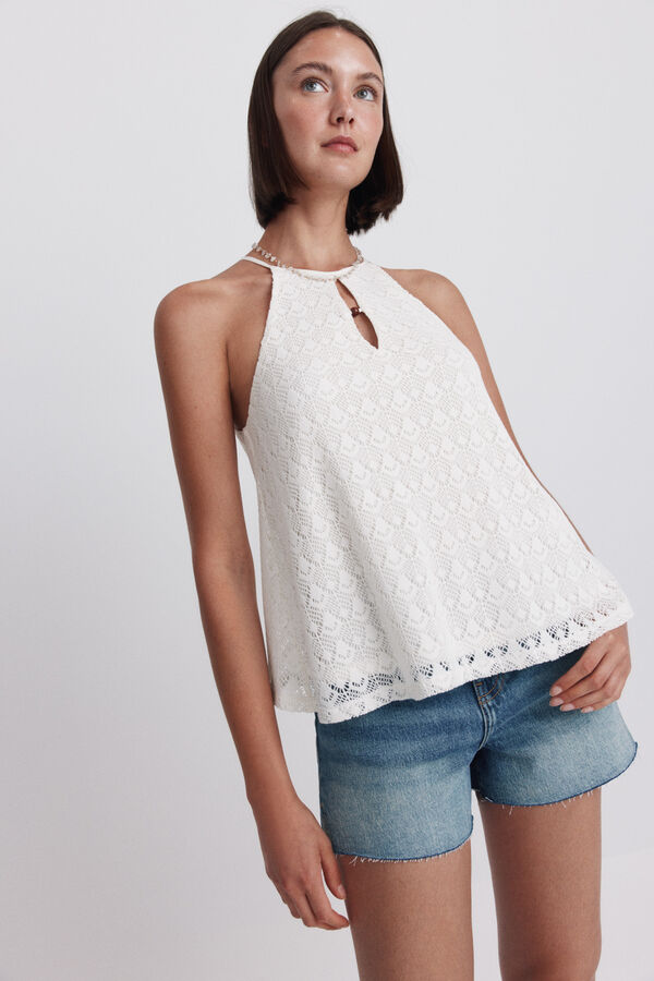 Springfield T-shirt halter bordada branco